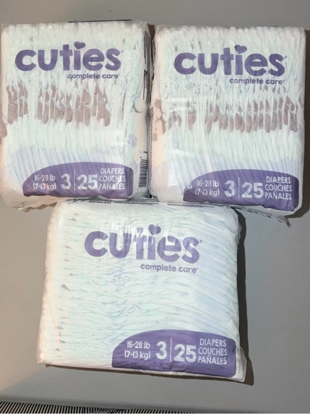 Lot of 3 PKGS Of Cuties Size 3 Diapers NIB Sealed Qty 75